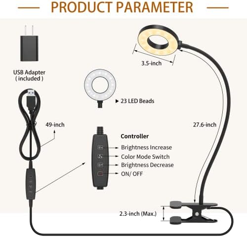 iZELL Desk Lamp, LED Reading Light with Clamp, 3 Color Modes & 10 Brightness Flexible Arm Book Light for Kids Reading Book in Bed at Night Clip on Table, Computer, Zoom Meetings - 27.6‘’ Black - Image 6
