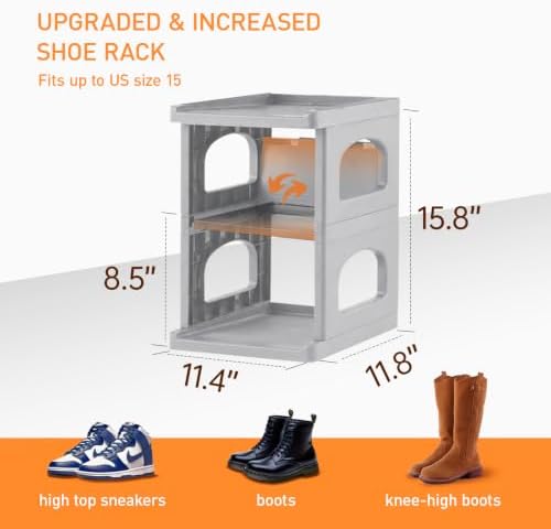 5 Tiers Vertical Shoe Rack for Closet Narrow Shoe Holder Storage Organizer, Plastic Free Standing Shoe Rack Shelf for Entryway Stackable Stability DIY, Grey - Image 3