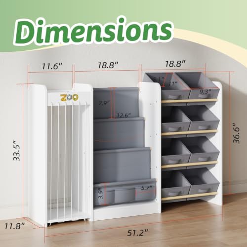 Kids Toy Organizer with Bookshelf & Stuffed Animal Storage, 51'', White - Image 2