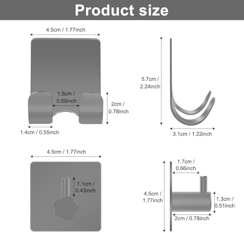CGBE 4 Pack Shower Hooks - Self Adhesive Shaver Holder Hanger for Bathroom, Damage Free Wall Hooks for Razor, Loofah Sponge - Grey - Image 3