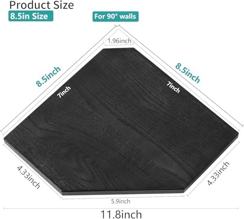 Corner Wall Shelves Set 2 Solid Oak Wood with Wire Hole Wall Mount,Black - Image 3
