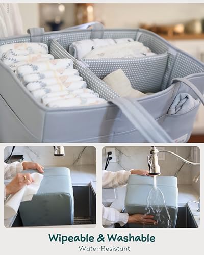 Lily Miles Diaper Caddy Organizer with 8 Pockets, Wipeable Baby Caddy Basket for Diapers and Wipes, Baby Registry Favorites, Nursery Tote Bag for Changing Table or Car (Heather Grey, Large) - Image 3