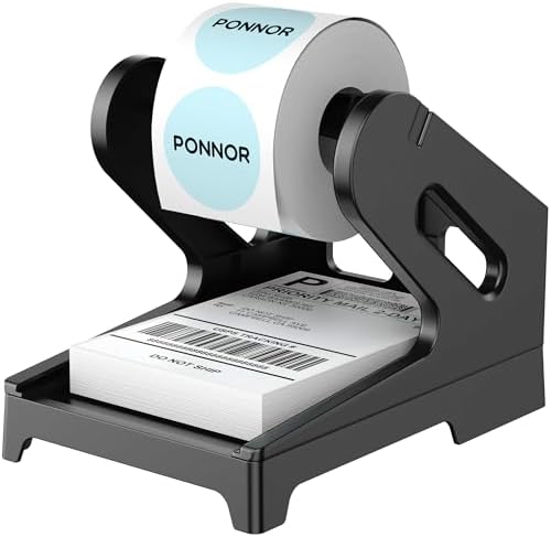 PONNOR Label Holder Thermal Label Holder for Rolls and Fanfold Labels Shipping Label Stand Desktop Printer Accessory Supplies for Home, Office (Black) by PONNOROfficecategory