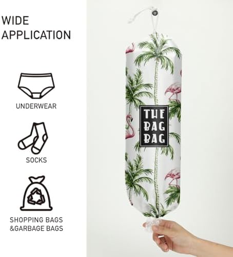 Plastic Bag Organizer, Reusable And Washable Country Style Plastic Cag Organizer,​for Home Kitchen Travelling Camping Decor, use 1 Pack，Flamingo Palm Tree Pattern - Image 2