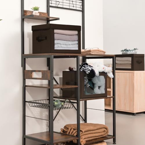 Homsorout Foldable Storage Boxes with Clear Window - Clothes Organizers and Decorative Bins with Lid, Fabric Storage Cube, Baskets for Shelves, Yarn, Home, Brown, 3 Pack - Image 4