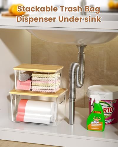 Trash Bag Dispenser 2 Pack (XL+S) - Trash Bag Holder with Bamboo Top - Image 4