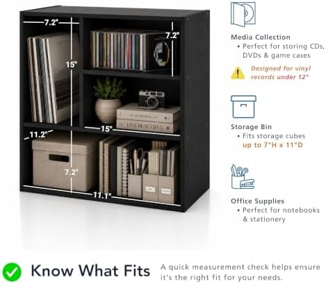 Homes: Inside + Out Apexa 4-Vertical Storage Organizer Shelves, Stackable Wood Bookcase for Organization, Dorm Teen Room Decor & Home Office, Black - Image 4