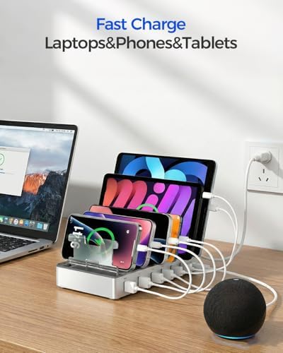 300W Charging Station for Multiple Devices, Fast Charging 6 Port Charging Station - Compatible with iPhone iPad Android Tablets, Home Office Travel Organizer - Image 4