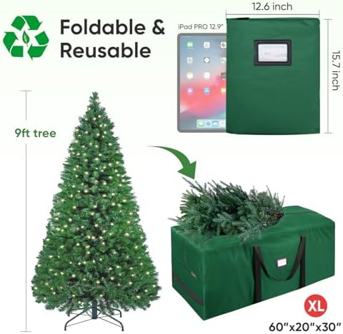 BALEINE 9 ft Christmas Tree Storage Bag, Heavy Duty 900D Oxford Fabric with Reinforced Handles and Dual Zippers Wide Opening, Extra Large Storage Container for Trees and Decorations (Green) - Image 2