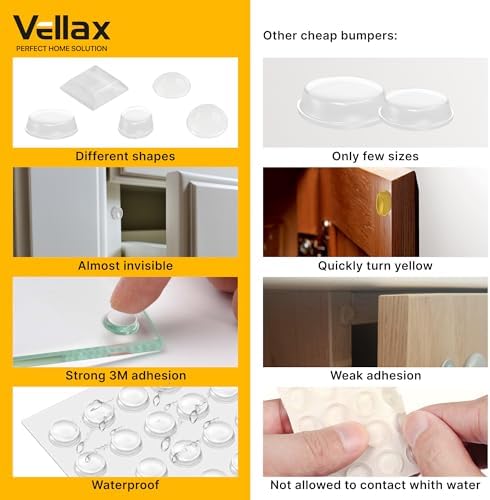 Vellax Cabinet Door Bumpers, 118 Clear Silicone Bumper Pads, Adhesive - Image 6