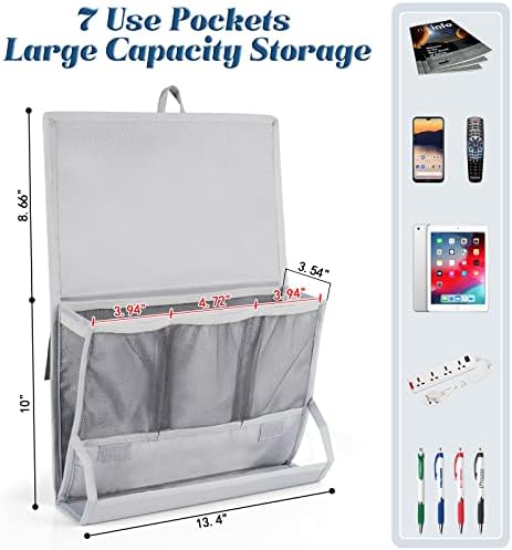 Bedside Caddy Organizer for Dorm Bed Rails with 7 Pockets, Gray - Image 2