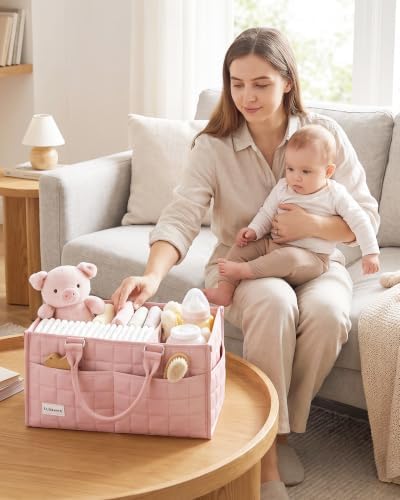 Baby Diaper Caddy Organizer, Portable Nursery Storage Basket with Handle - Image 5