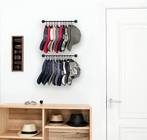Mkono Hat Rack for Wall Baseball Cap Organizer Hanger with 20 Hooks Modern Metal Hat Holder Wall-Mounted Caps Display for Closet Door Bedroom Entryroom Laundry, Set of 2 Black (Pack of 2) - Image 2