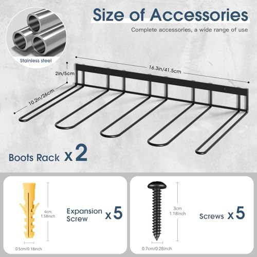 Zacurter Wader Hangers, Metal Wall Mounted Shoe Rack - 4 Pair Boot Organizer for Tall and Cowboy Boots - Entryway and Garage (2 Pack) - Image 5
