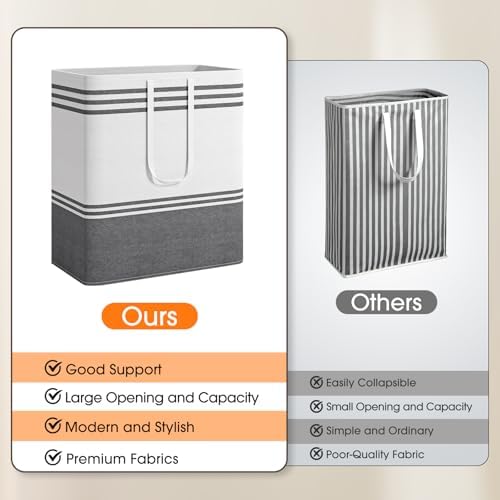 2 Pack Large Home Laundry Basket, Laundry Hamper, Freestanding Waterproof Dirty Clothes Bag, Tall Clothes Hamper - Extended & Reinforced Handles for College Dorm, Family (Light Grey/100L) - Image 5