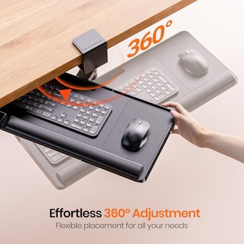 Klearlook Keyboard Tray Under Desk with 360° Rotation, Ergonomic Computer Keyboard & Mouse Tray 25"W×11.02"D Sit Stand Desk Keyboard Holder w/Wrist Rest & Storage Drawer (Height is not Adjustable) - Image 4