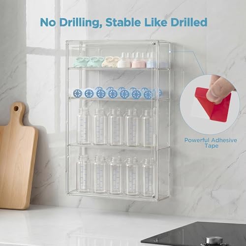 HBlife Baby Bottle Storage Organizer for Wall Countertop Cabinet, 4 Tiers Adjustable Clear Acrylic Bottles Storage Station Case Box Container with 3 Removable Dividers and Magnetic Door, Large - Image 3
