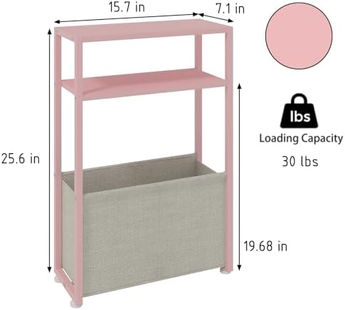 Leomonio Narrow Side Table, Slim End Tables with Fabric Basket, Skinny Table for Small Spaces, Thin Bedside Table for Living Room, Bedroom (1, Jelly Pink + Cream White) - Image 2