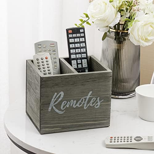 MyGift Gray Wood Remote Control Holder, 2 Compartment Media Caddy - Image 2