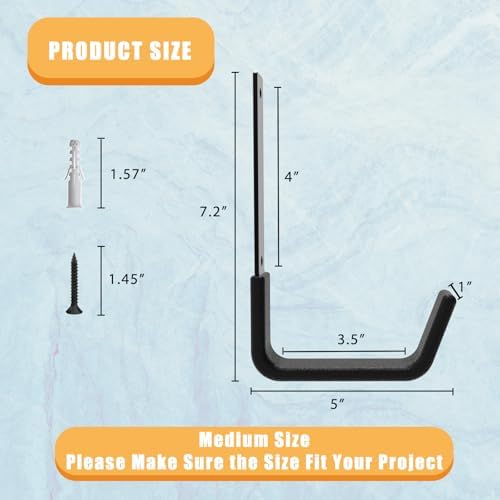 Heavy Duty Garage Hooks, Ladder Hangers for Garage Wall, Black, 6 M - Image 2