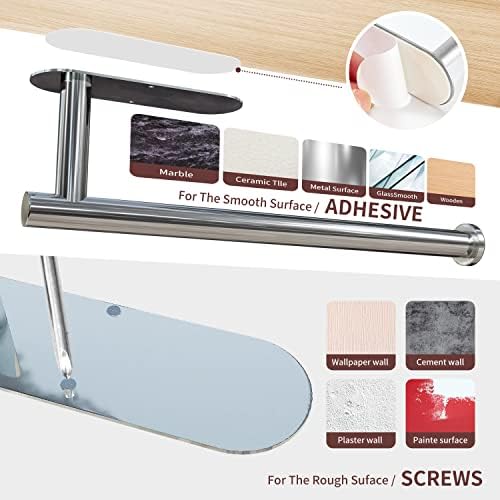 DEKAVA Under Cabinet Wall Mount Paper Towel Holder, Self-Adhesive Bar, Stainless Steel 13 inch (Bright Silver, 1) - Image 5