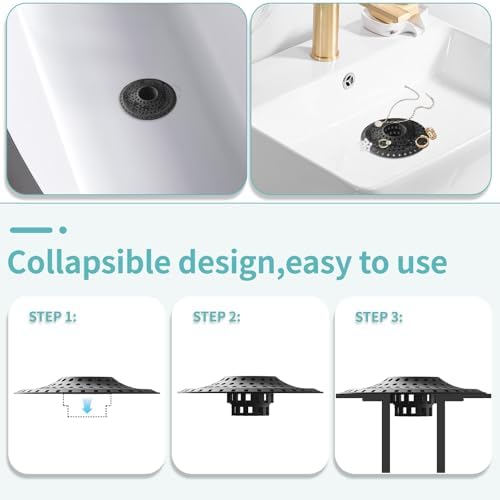 Aluvor Shower Hair Drain Catcher, Silicone Bathtub Drain Hair Catcher Strainer, All-in-one Tub Hair Catcher Drain Protector for 1.48'' to 1.76'' Regular Drains, 3PCS/Black - Image 4