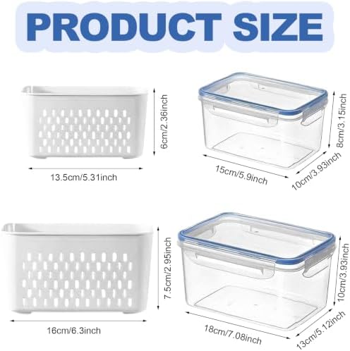 2 PCS Fruit Storage Containers for Fridge with Removable Colander, Leakproof Airtight Food Saver, Plastic Storage Organizer for Berry, Vegetable, Meat - Image 2