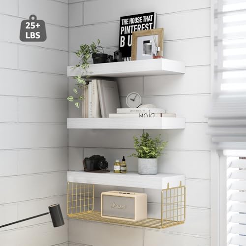 QEEIG Bathroom Shelves Over Toilet Wall (White and Gold, Set of 3, 15.7") - Image 4