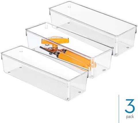 iDesign Plastic Drawer Organizer Bins, Set of 3, Clear - Image 2