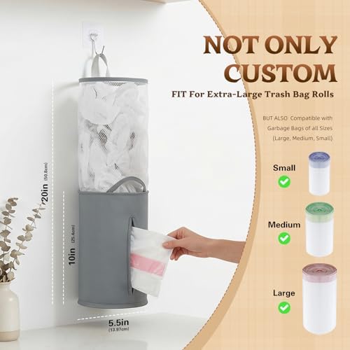 HOUSE AGAIN Bag Saver-Extra Large Plastic Bag Holder Dispenser, Organizer for Grocery Trash Roll,Oxford Machine Washable-Daily Storage Solution for Kitchen/Bathroom/Laundry (Deep Grey-1 Pc) - Image 2