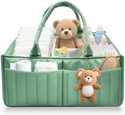 Baby Diaper Caddy Organizer,Portable Large Capacity Nursery Storage Basket,Multifunctional Nursery Diaper Holder,Capacity Waterproof Storage Bin for Infant Diapers,Gift for Baby Shower,Green by Pkulater