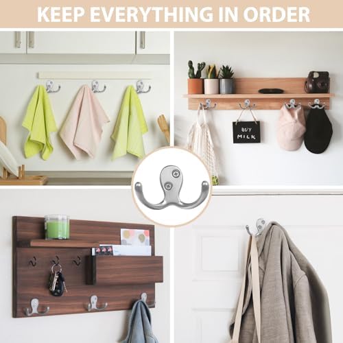 Homanu 24 Pack Silvery Coat Hooks Wall Mounted Double Prong with 48 Screws - Image 2