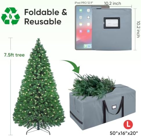 BALEINE 7.5 ft Christmas Tree Storage Bag, Heavy Duty 900D Oxford Fabric with Reinforced Handles and Dual Zippers Wide Opening, Extra Large Storage Container for Trees and Decorations (Grey) - Image 2