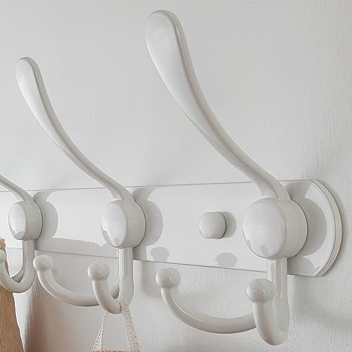 Dseap Wall Mounted Coat Rack - 5 Tri Hooks, Heavy Duty, Stainless Steel, Metal Coat Hook Rail for Coat Hat Towel Purse Robes Mudroom Bathroom Entryway,White - Image 3