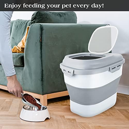 TIOVERY Dog Food Storage Container, Airtight Collapsible 13lb to 30lb Pet Food Container with Flip Top, Rolling Wheel, Scoop and 3L small container for Dog Cat Food and Dry Food of Rice, Flour - Image 6