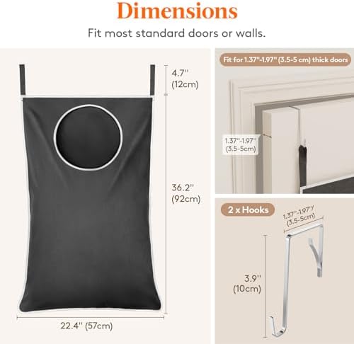 Lifewit 1 Pack Over Door Laundry Hamper, Collapsible Hanging, Dark Gray - Image 2