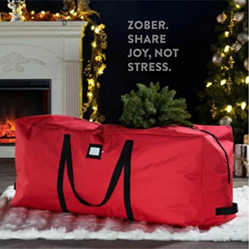 ZOBER 600D Oxford Fabric Christmas Tree Storage Bag - Fits 7.5 Ft Artificial Trees - Tear Proof Waterproof Christmas Tree Bag For Storage Box For Xmas - Strong, Durable Handles - Card Slot - Red - Image 2