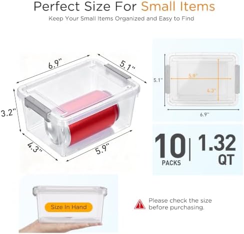 Citylife 10Packs 1.3Qt Small Storage Bins with Lids,Stackable Clear - Image 2