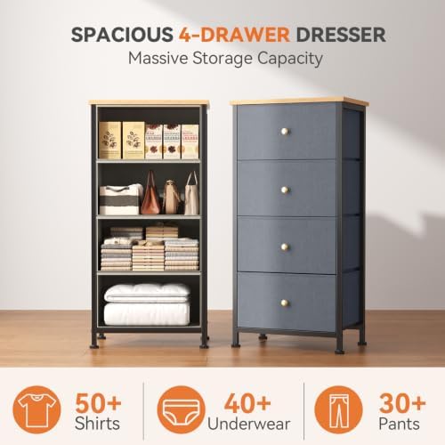 Sweetcrispy Dresser for Bedroom, 4 Drawer Storage Cabinet, Tall Nightstand - Image 4