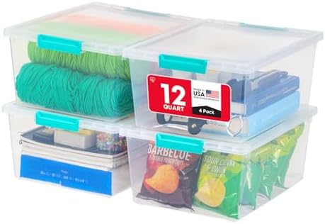 IRIS USA Storage Bins with Lids |Made in USA| 12 Qt - (4-Pack) - Clear by IRISUSA