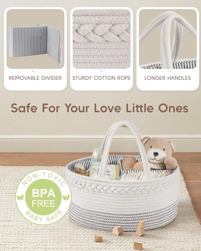 Maliton Baby Diaper Caddy Organizer, Cotton Rope Diaper Caddy Basket, Large Storage Basket for Newborn Boys and Girls, Gift for Baby Shower List, Newborn Essentials - Image 4