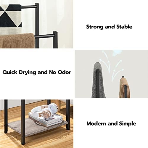 HOOBRO Freestanding Towel Rack, 2 Tier Blanket Ladder Holder for Bathroom, 16.5" L x 9.4" W x 31.5" H, Blanket Rack, Industrial Drying and Display Rack with Shelf, Metal, Greige and Black BG02LB01 - Image 4