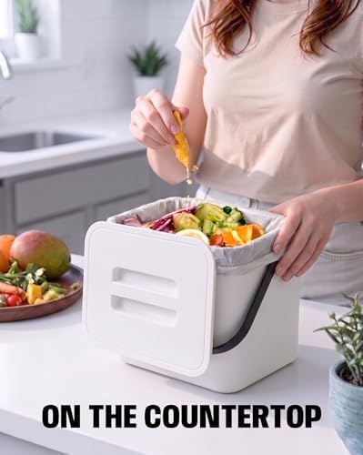 Kitchen Compost Bin - 1.8 Gallons Hanging Trash Can with Lid for Kitchen Cabinet Door, Under Sink, Wall Mounted Waste Bin for Bathroom, 7L(White) - Image 4