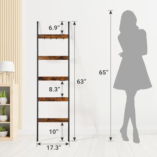 ELYKEN 2 Pack Blanket Ladder, 5-Tier Towel Rack, Wall-Leaning Quilt Holder - Image 3