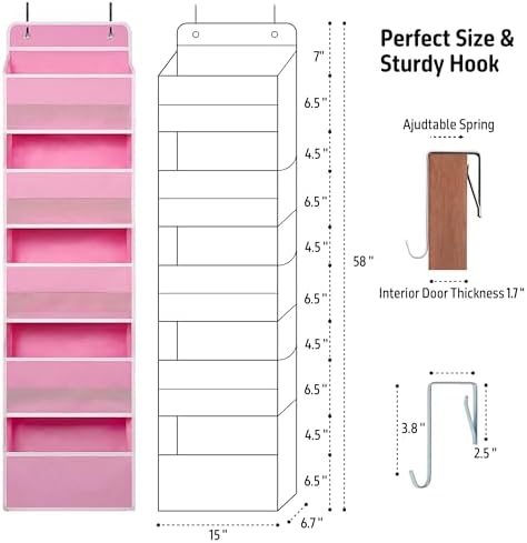 TYMENSH Over the Door Organizer for Bedroom Bathroom Pantry, 5 Shelf Pink - Image 2