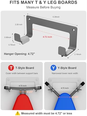 Ironing Board Hanger Wall Mount, Stainless Steel Hooks, Grey - Image 4