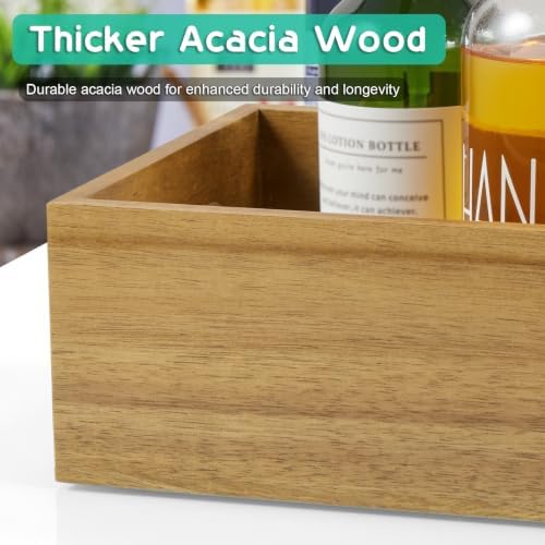 ALELION 15 Inch Acacia Wood Bathroom Storage Basket with Handles, Toilet Paper Basket for Back of Toilet Tank Top, Wooden Organizer Tray for Bathroom Countertop, Vanity, Kitchen, Pantry, Laundry Room - Image 5