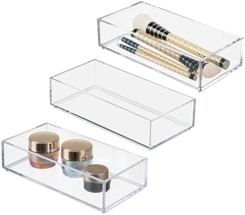 iDesign Stackable Makeup Drawer Organizer, Set of 3, Clear by iDesign