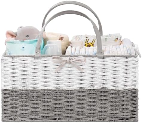HBlife Large Baby Diaper Caddy Organizer, Paper Rope Storage Baskets Nursery Bin with Removable Divider, Portable Car Organizer for Diapers, Baby Shower Gifts, Newborn Essentials Must Haves by HBlife