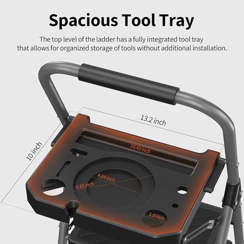 4 Step Ladder, Folding Step Stool with Tool Platform, Wide Anti-Slip Pedal and Anti-Slip Feet, Sturdiest Steel Construction, 900lbs Capacity Steel Ladder, Installation Free, Grey - Image 2